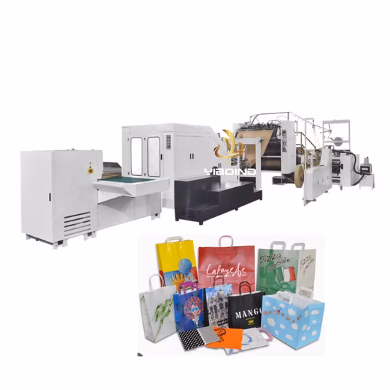 Machine entièrement automatique de sac en papier à fond carré à poignée torsadée alimentée en rouleau, pour sac de courses, sac de vêtement, sac de nourriture